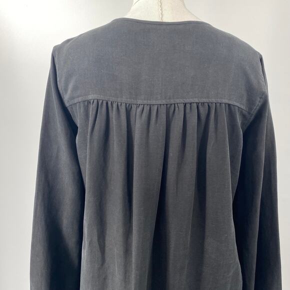 Aritzia Wilfred Linen Blend Tunic Long Sleeve Button V Neck Mini Dress Black XS - Picture 6 of 9